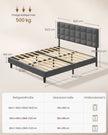 Gestoffeerd Bed 160 x 200 cm – Met Hoofdbord – Houten Lattenbodem – Geruisloos – Leigrijs