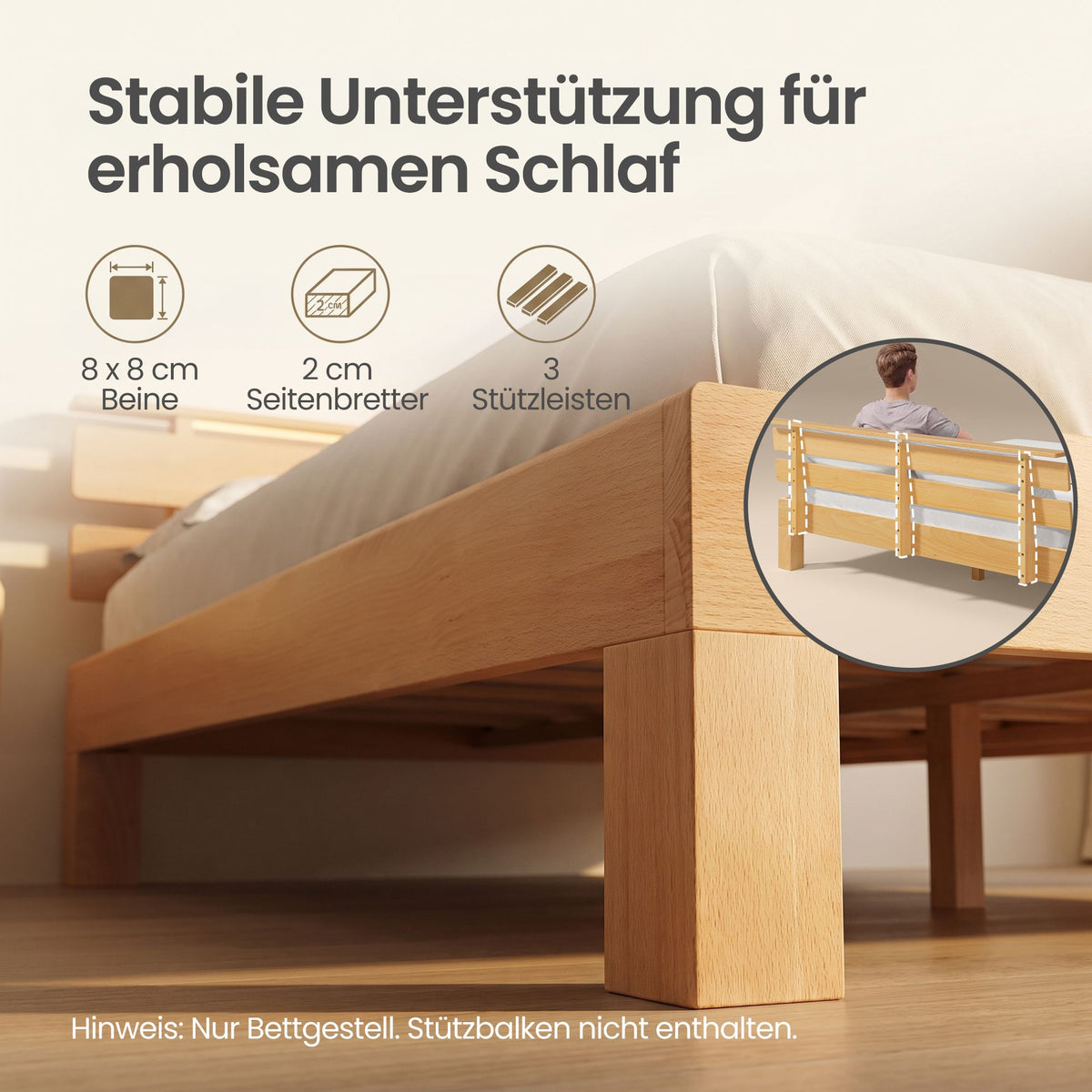 Bedframe - Van Massief Beukenhout - Hoofdbord met LED en USB - Naturel - 221,2 x 164,5 x 78 cm