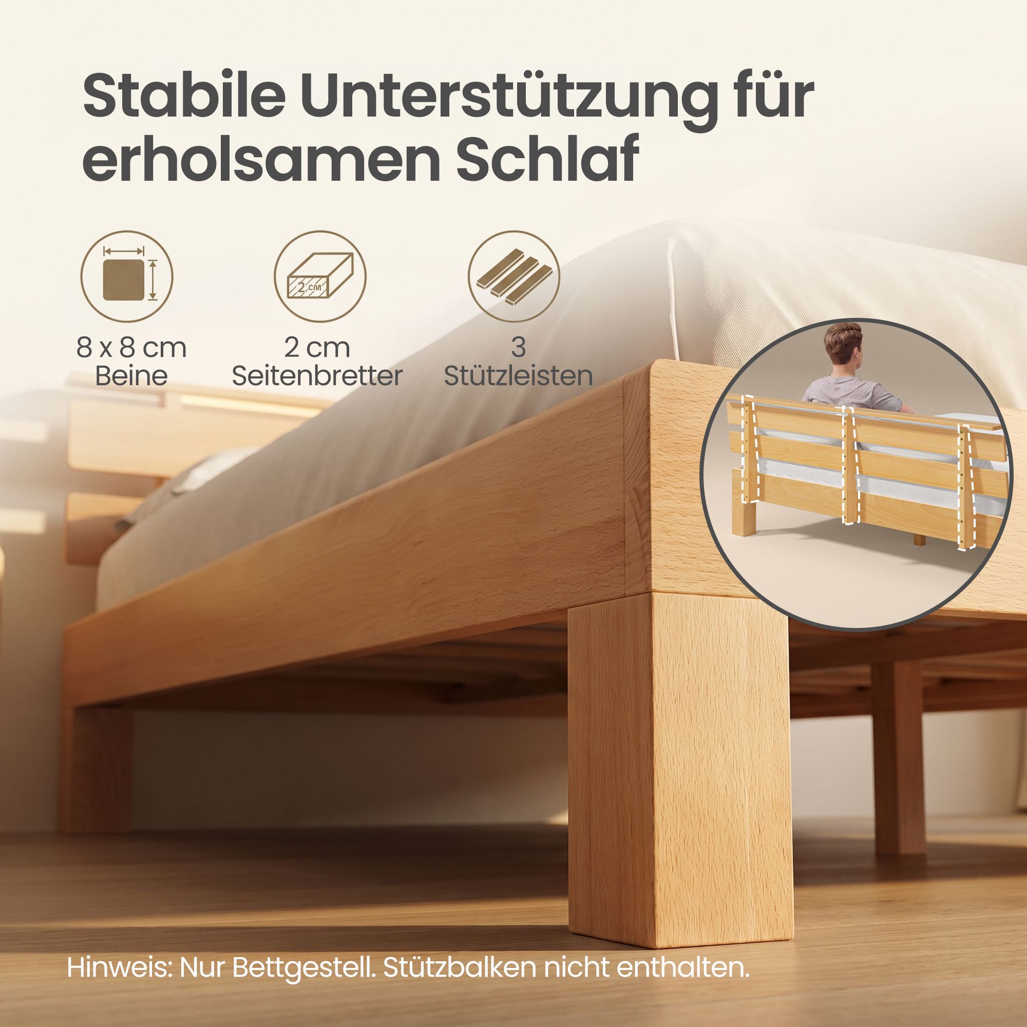 Bedframe - Van Massief Beukenhout - Hoofdbord met LED en USB - Naturel - 221,2 x 184,5 x 78 cm