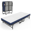 Opklapbed – 90 x 200 cm – Met 13 cm Matras – Op Wieltjes – Tot 250 kg – Blauw