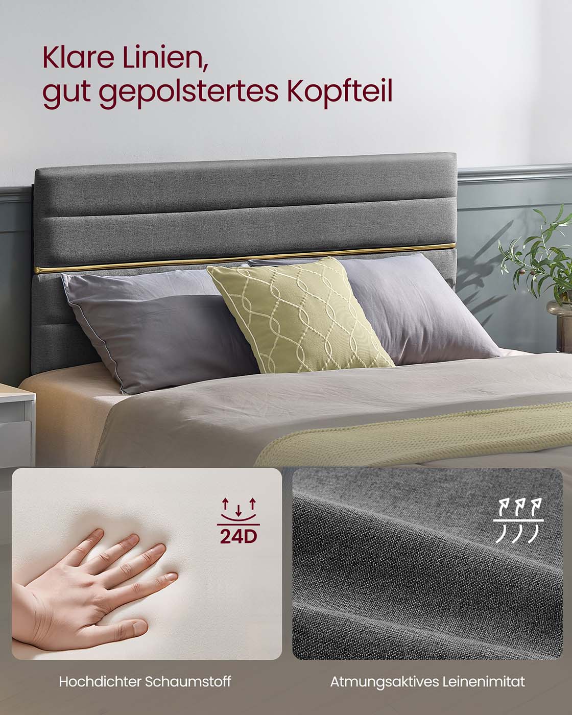 Sängram för 140 x 200 cm madrass, Leigrijs