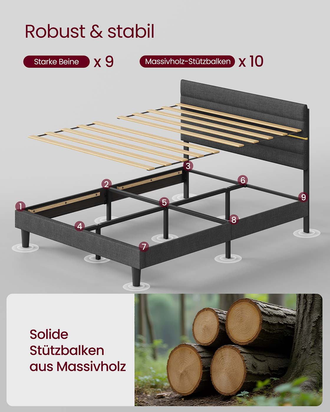 Sängram för 140 x 200 cm madrass, Leigrijs