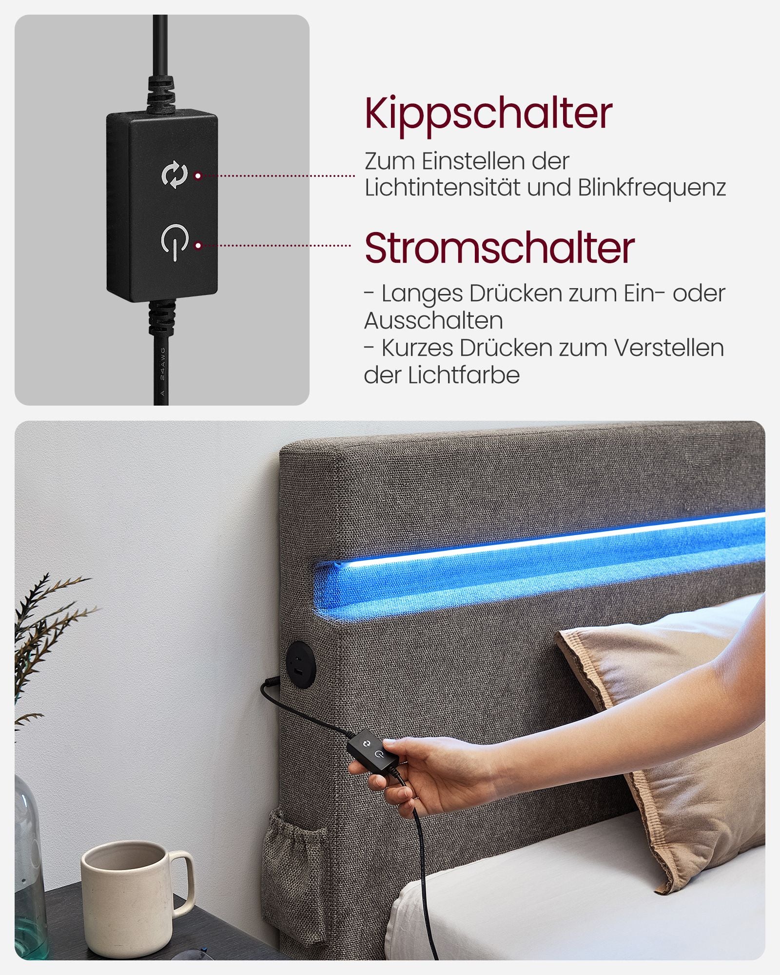 Metall dubbelsäng-140 x 190 cm-med LED-belysning-mörkgrå