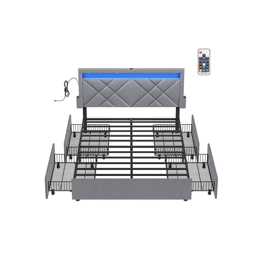 Dubbelsängram för madrass 140 x 200 cm med headboard i Leigrijs