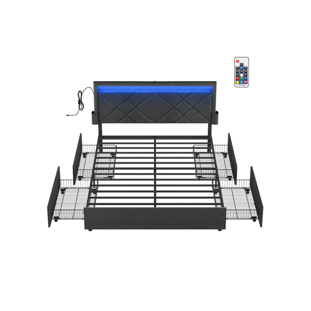 Dubbelsängstomme med sänggavel – Stål – Skiffergrå