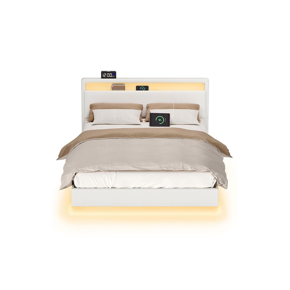 Bedframe 160 × 200 cm-med LED-belysning och USB-laddningsstation