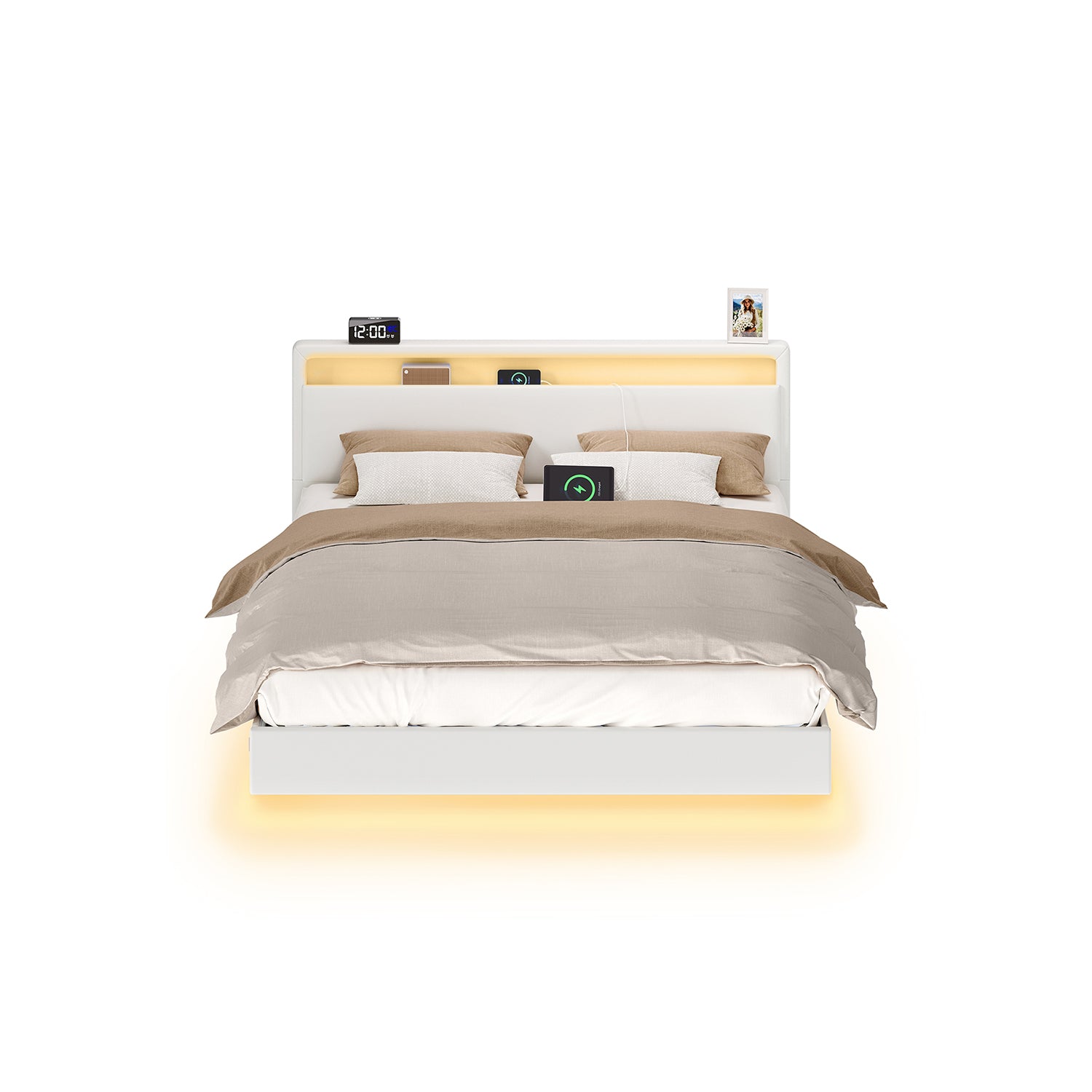 Bedframe 160 × 200 cm-med LED-belysning och USB-laddningsstation