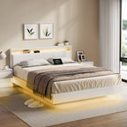 Bedframe 160 × 200 cm-med LED-belysning och USB-laddningsstation