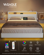 Bedframe 160 × 200 cm-med LED-belysning och USB-laddningsstation