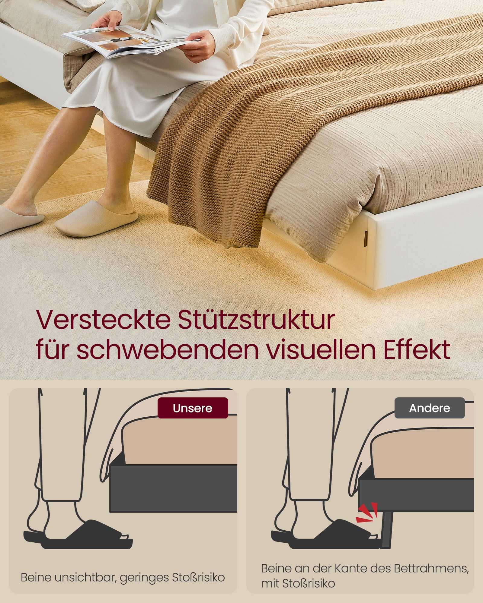 Bedframe 160 × 200 cm-med LED-belysning och USB-laddningsstation
