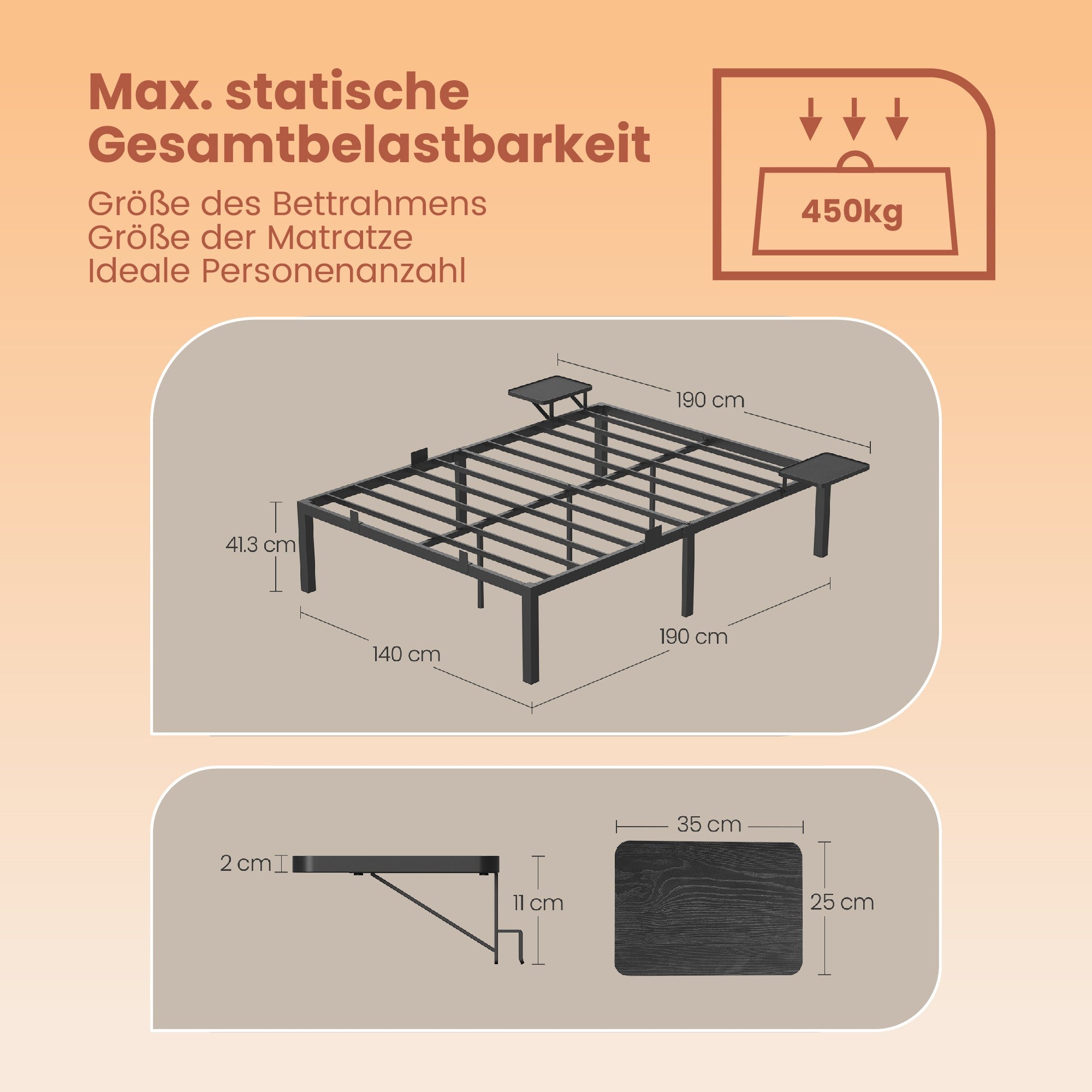 Bedframe - 160 x 200 cm, robust metallram