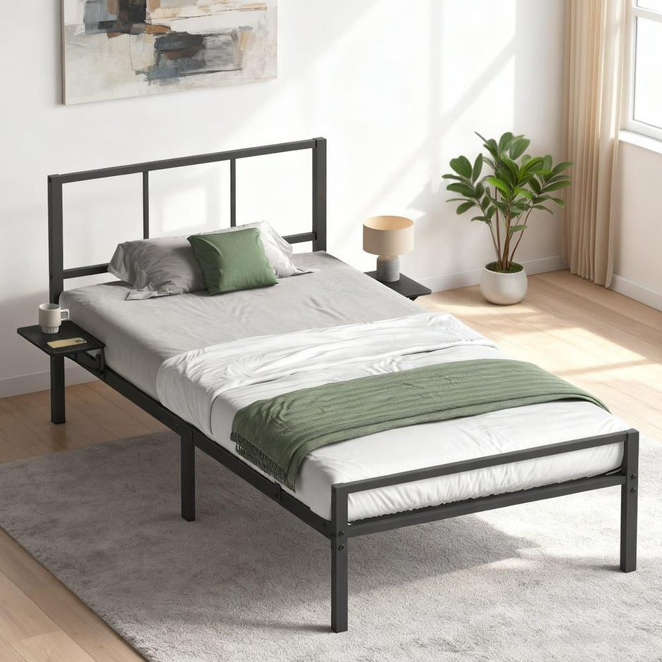Bedframe - Eenpersoons - 90 x 190 cm - Metaal - Zwart