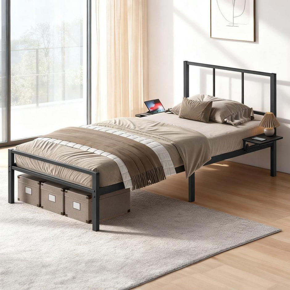 Bedframe - Eenpersoons - 90 x 190 cm - Metaal - Zwart