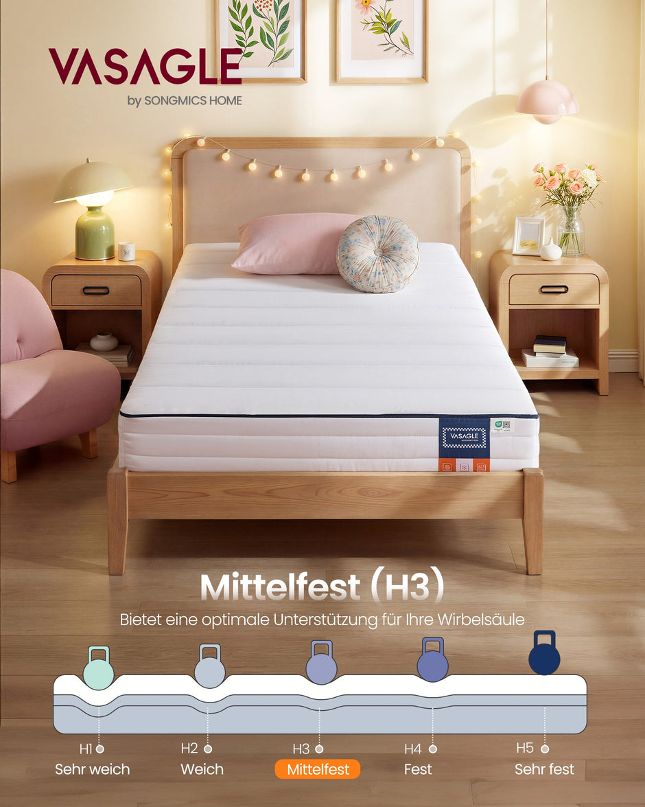 Matras - 90 x 200 cm - Gel-traagschuim - 12 cm dik - Wit - 7-zone ondersteuning - Ademend - Afneembare en machinewasbare hoes