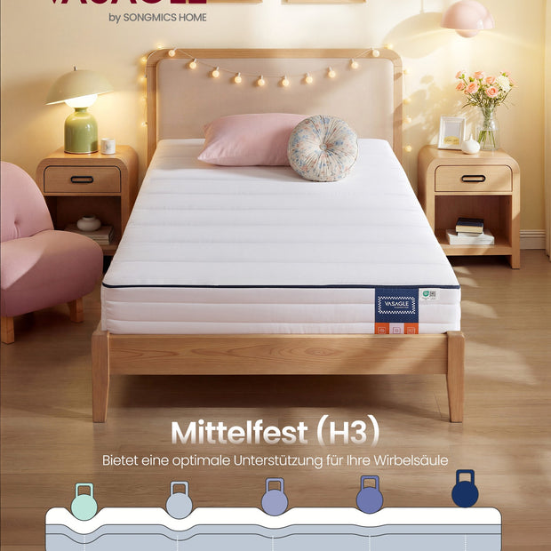 Matras - 90 x 200 cm - Gel-traagschuim - 12 cm dik - Wit - 7-zone ondersteuning - Ademend - Afneembare en machinewasbare hoes