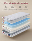 Matras - Eenpersoons - 90 x 200 cm - Gel Traagschuim - Wit