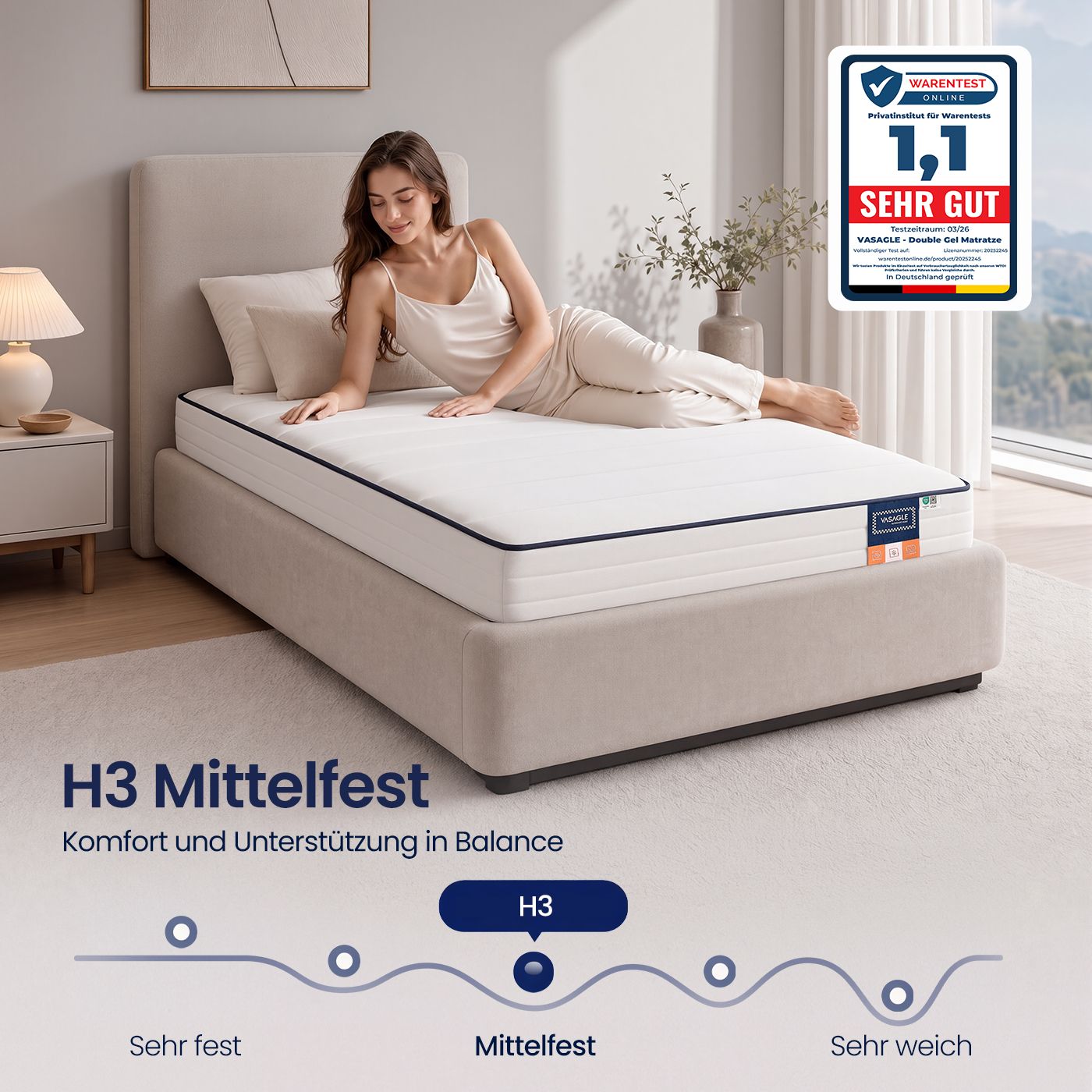 Matras - Eenpersoons - 90 x 200 cm - Gel Traagschuim - Wit