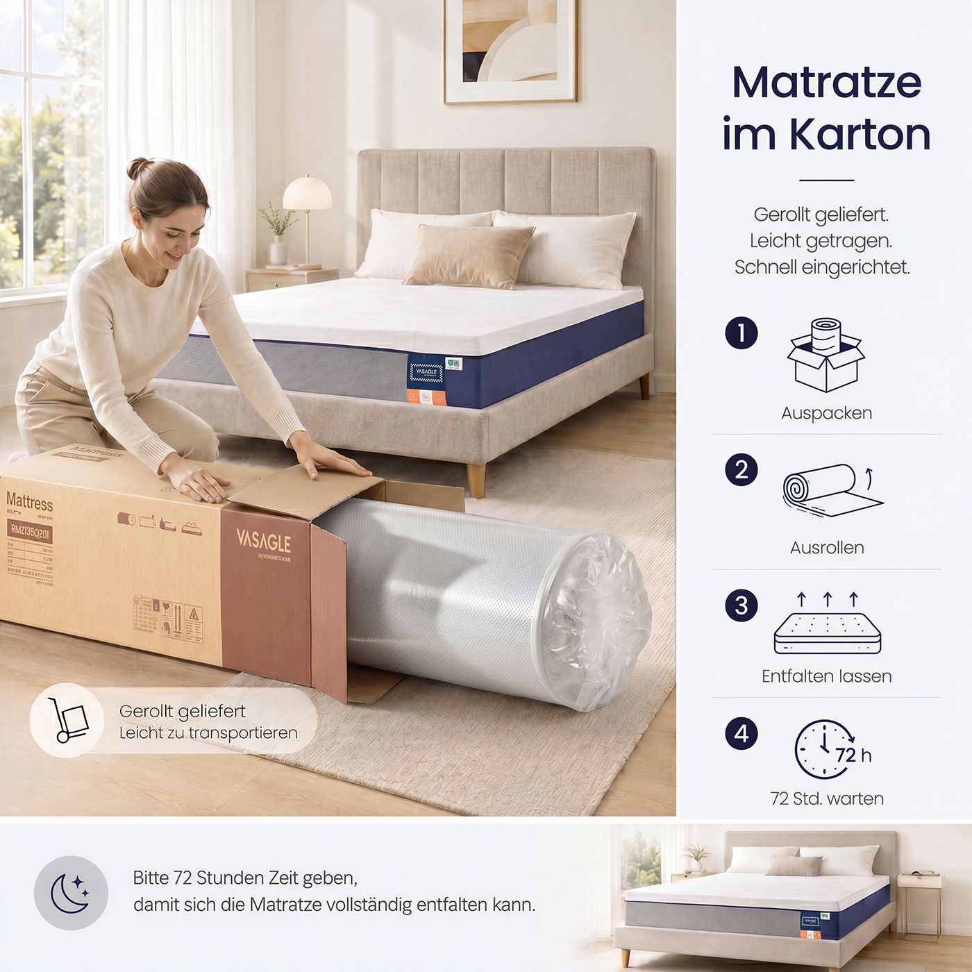 Matras - 140 x 200 x 20 cm - Gel Traagschuim - 7 Zones - Blauw