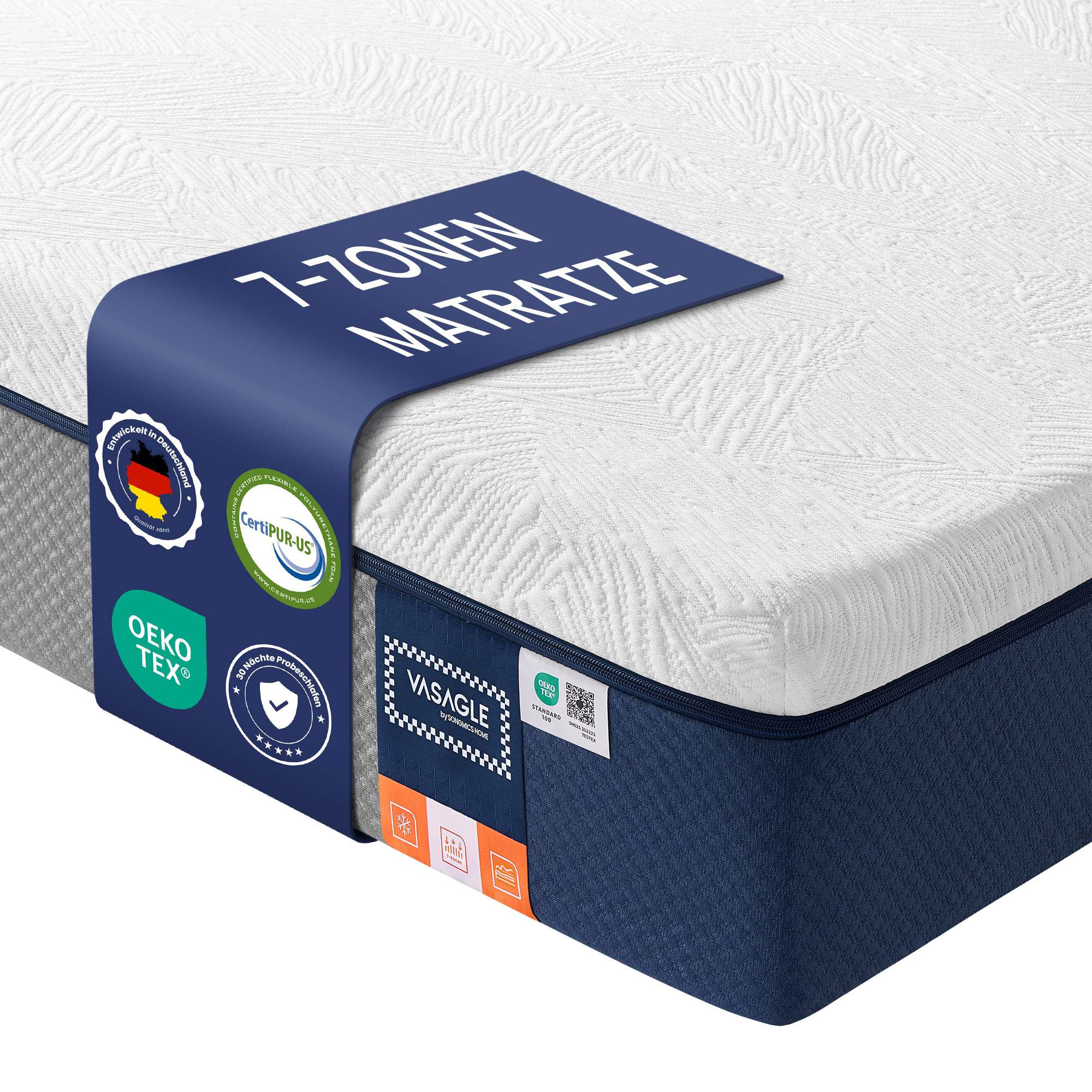 Matras - 90 x 200 cm - Gel-traagschuim - Middelhard - 20 cm dik - Blauw - 12,7 kg
