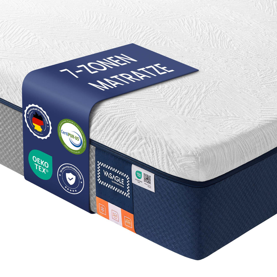Matras - 90 x 200 cm - Gel-traagschuim - Middelhard - 20 cm dik - Blauw - 12,7 kg