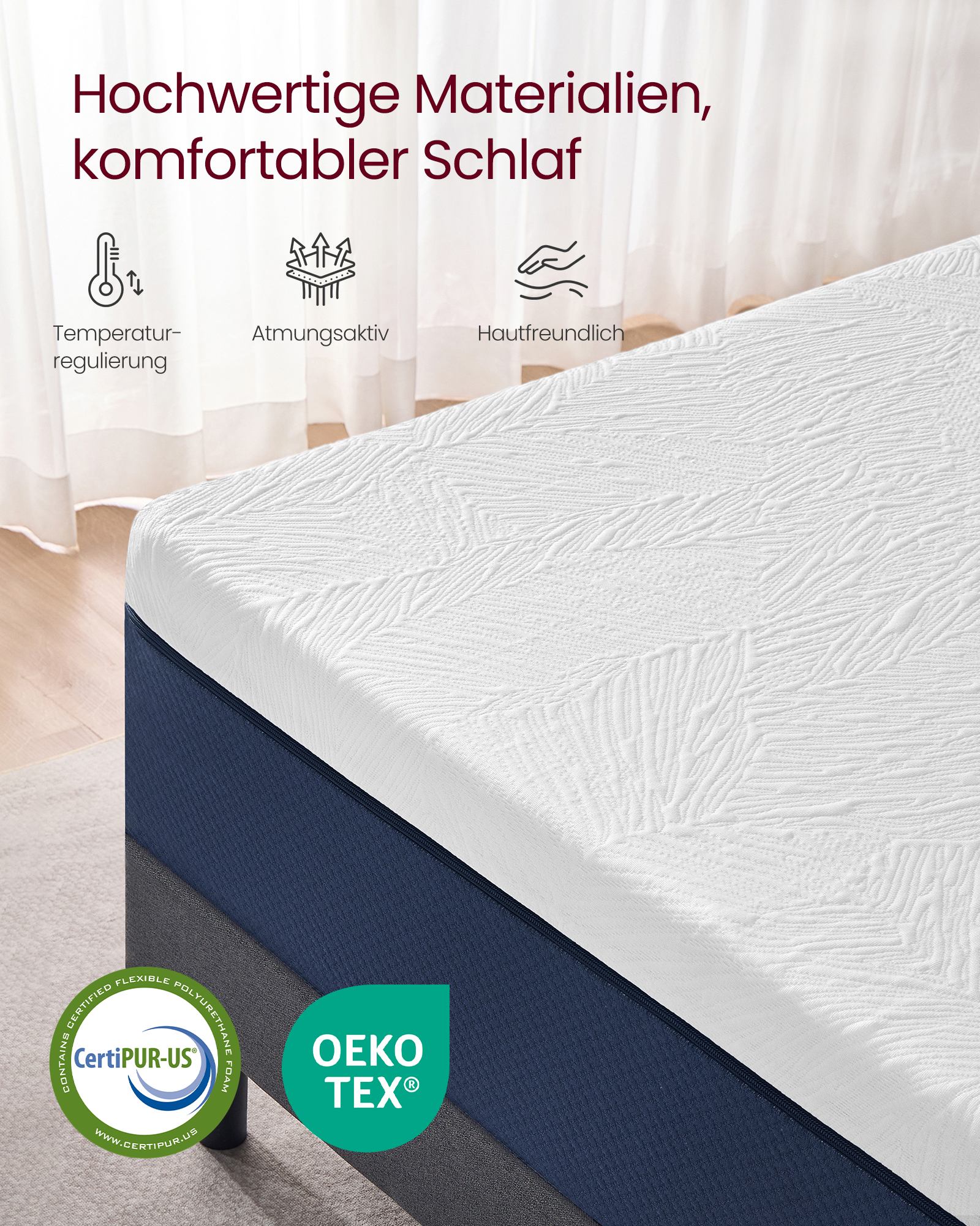 Matras - 90 x 200 cm - Gel-traagschuim - Middelhard - 20 cm dik - Blauw - 12,7 kg