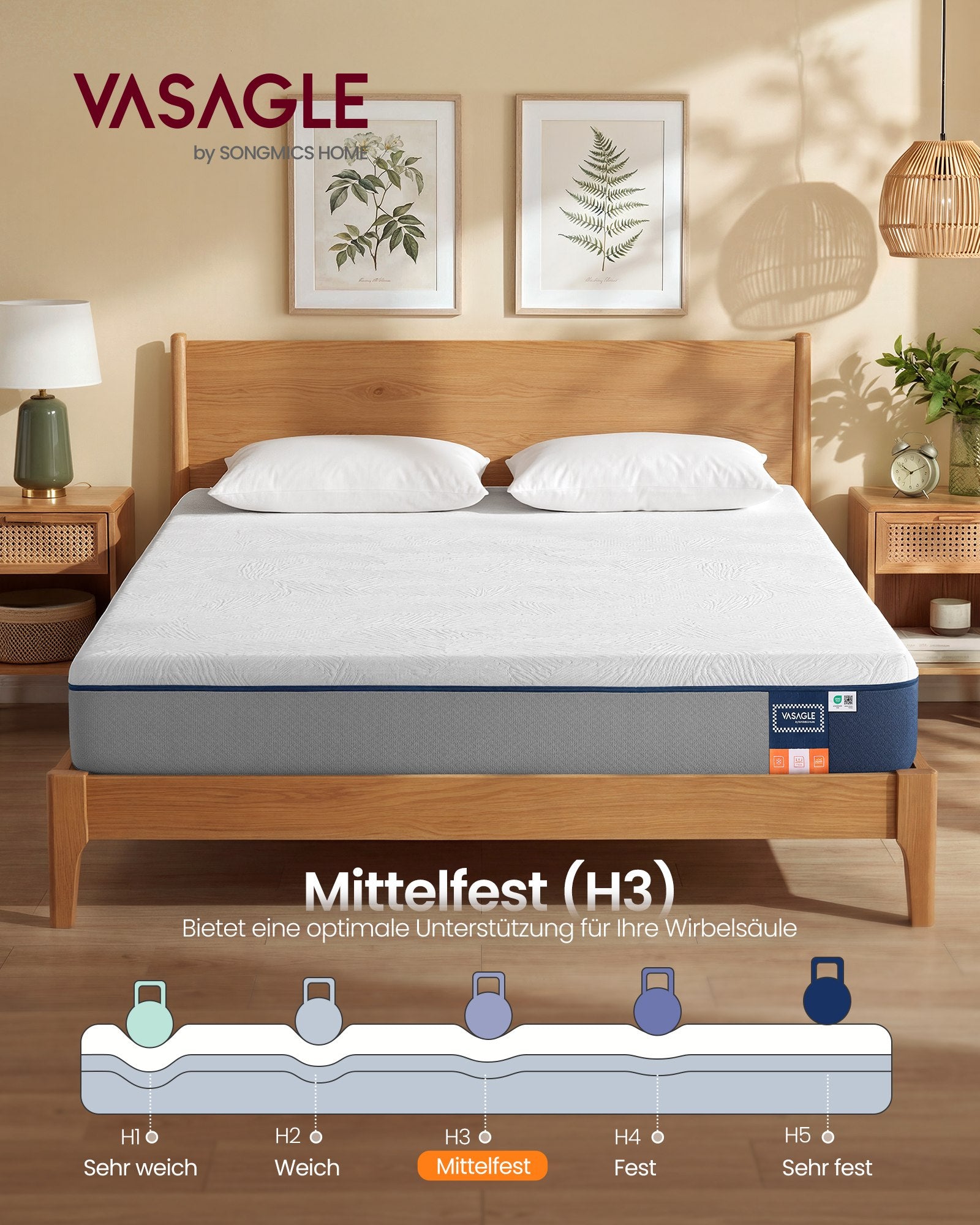 Matras - 140 x 200 cm - gel-traagschuim - middelhard - 20 cm dik - blauwe hoes - 19,4 kg