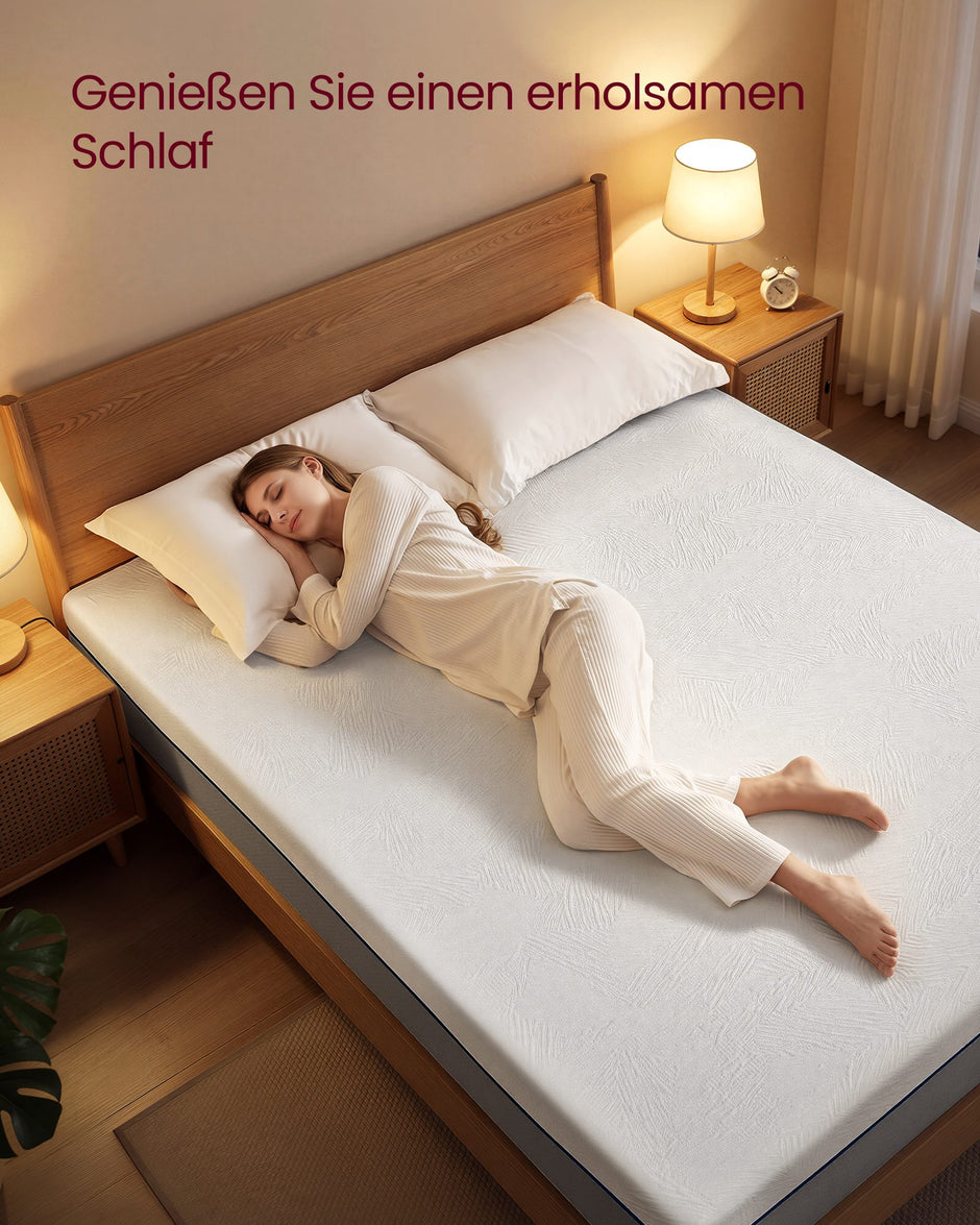 Matras - 140 x 200 cm - gel-traagschuim - middelhard - 20 cm dik - blauwe hoes - 19,4 kg