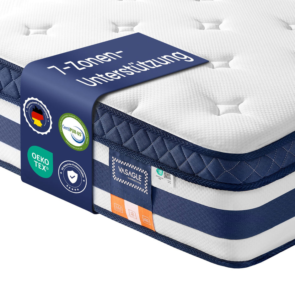 Pocketveringmatras - 7 Zones - Gel-Traagschuim - 90 x 200 cm - Blauw