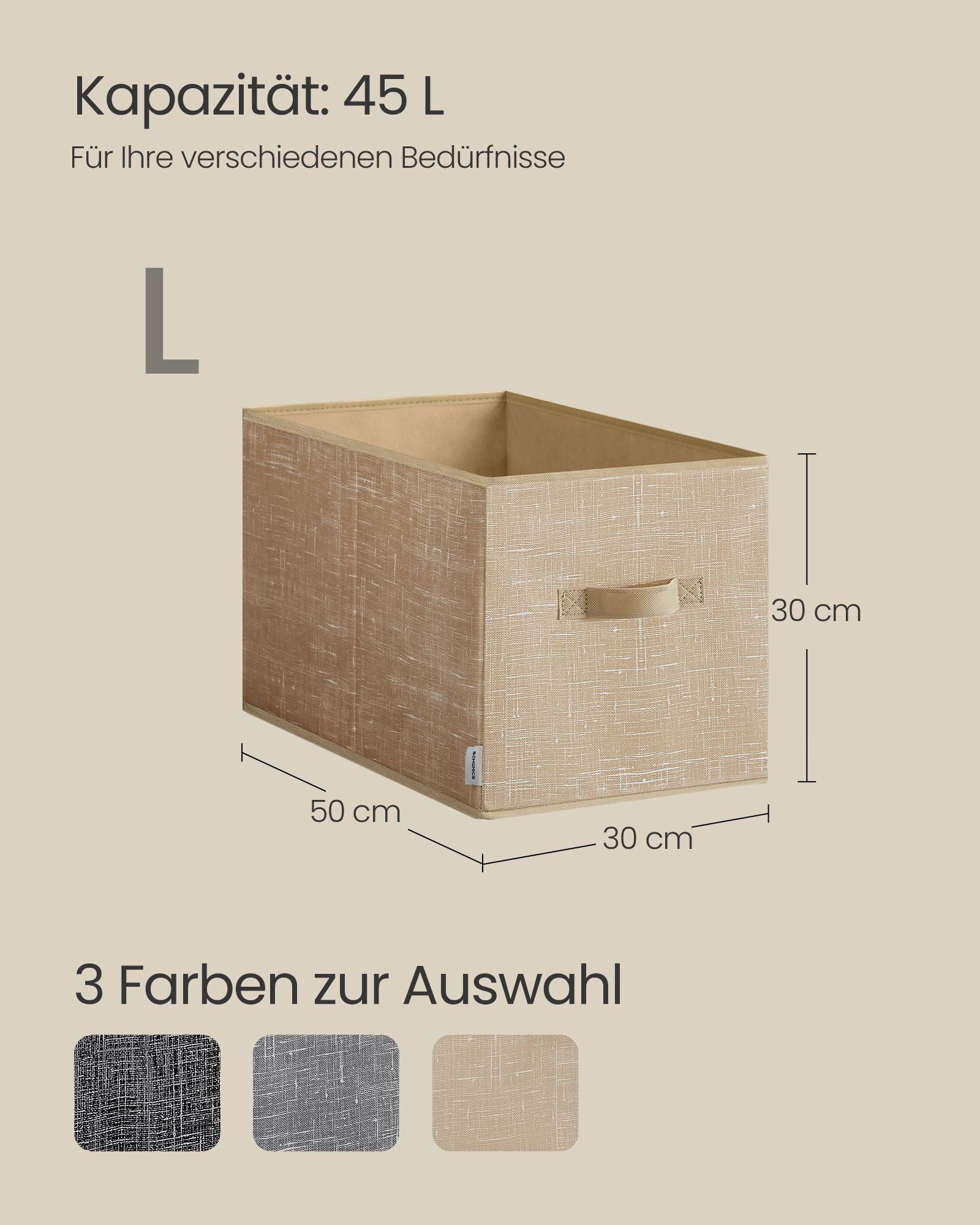 Lagringslådor uppsättningar av 3 50 x 30 x 30 cm sand beige