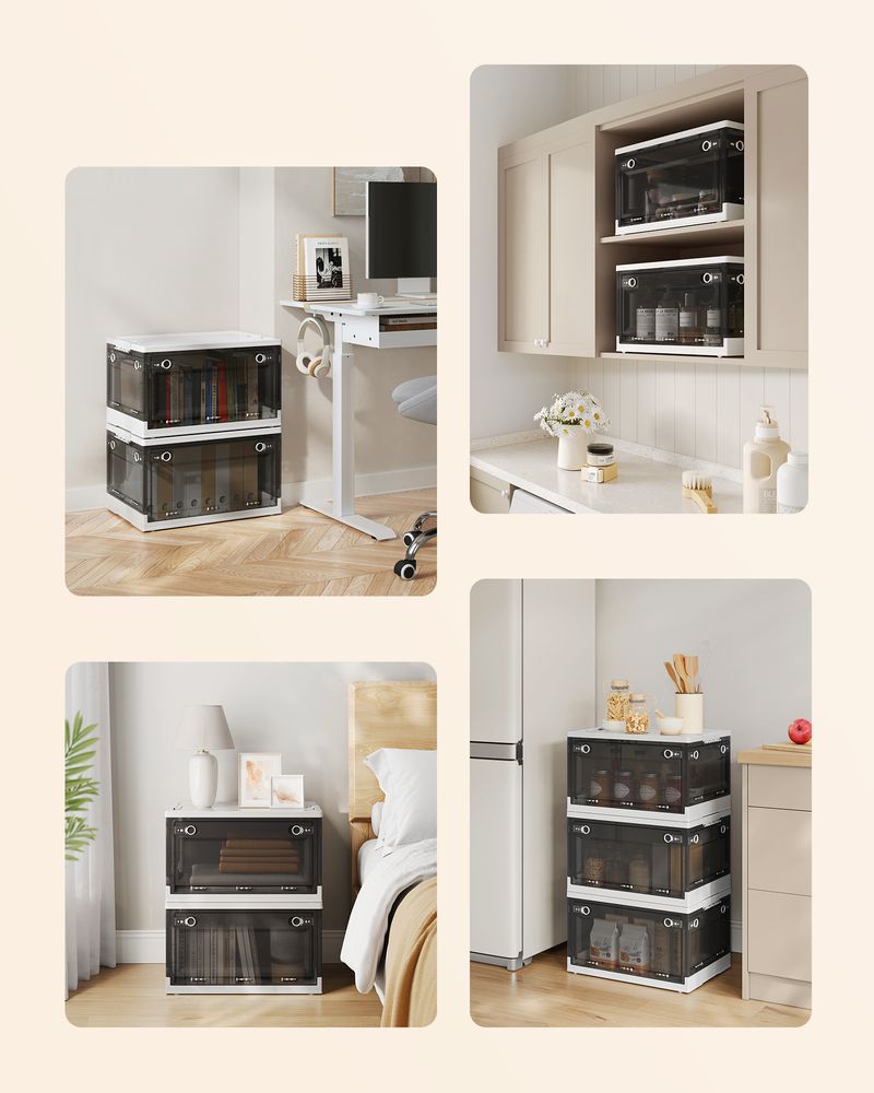 Förvaringsbox Set om 3 med lock Moln Vit-skiffergrå