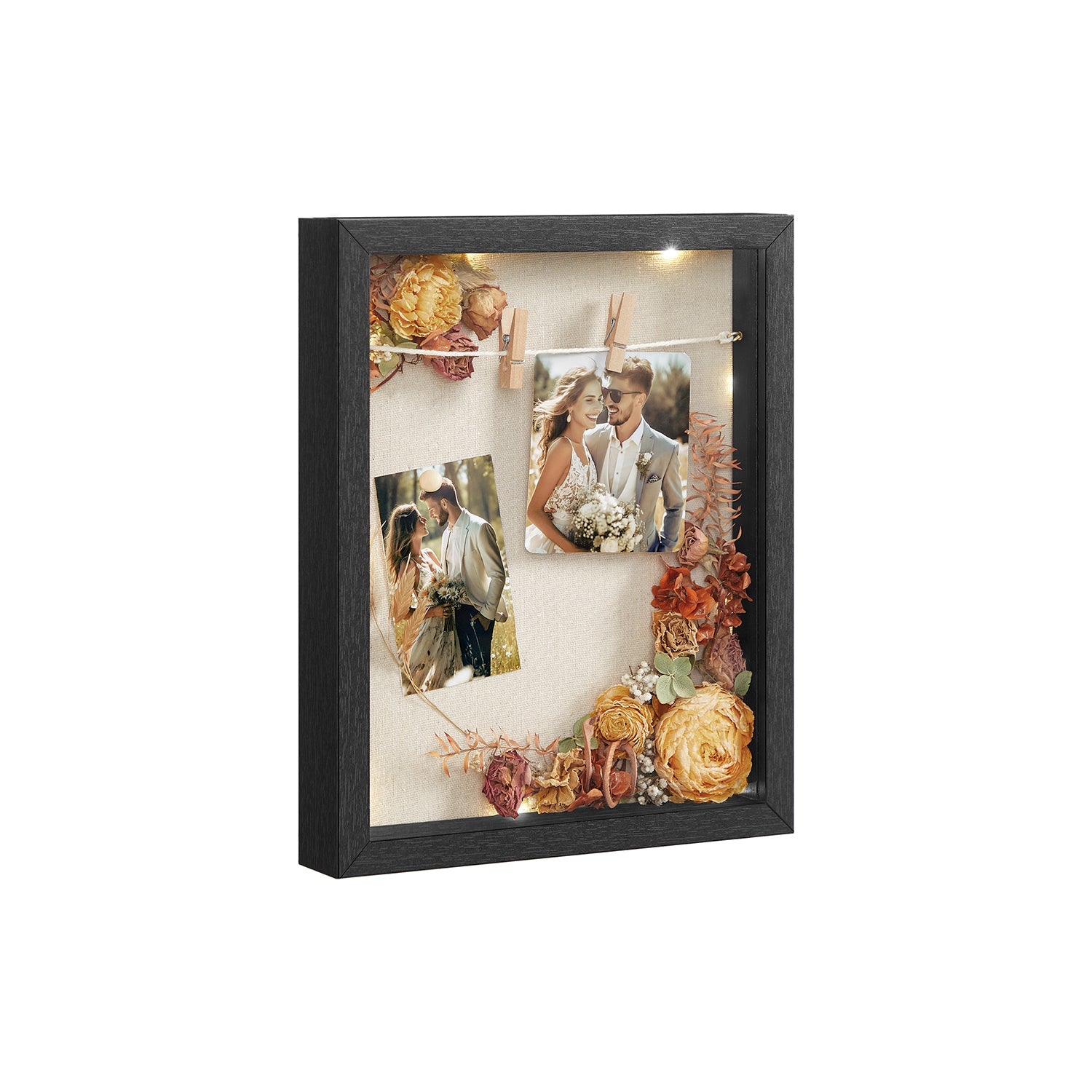 Shadow box fotoram – Inkluderar klädnypor och nålar – Vit