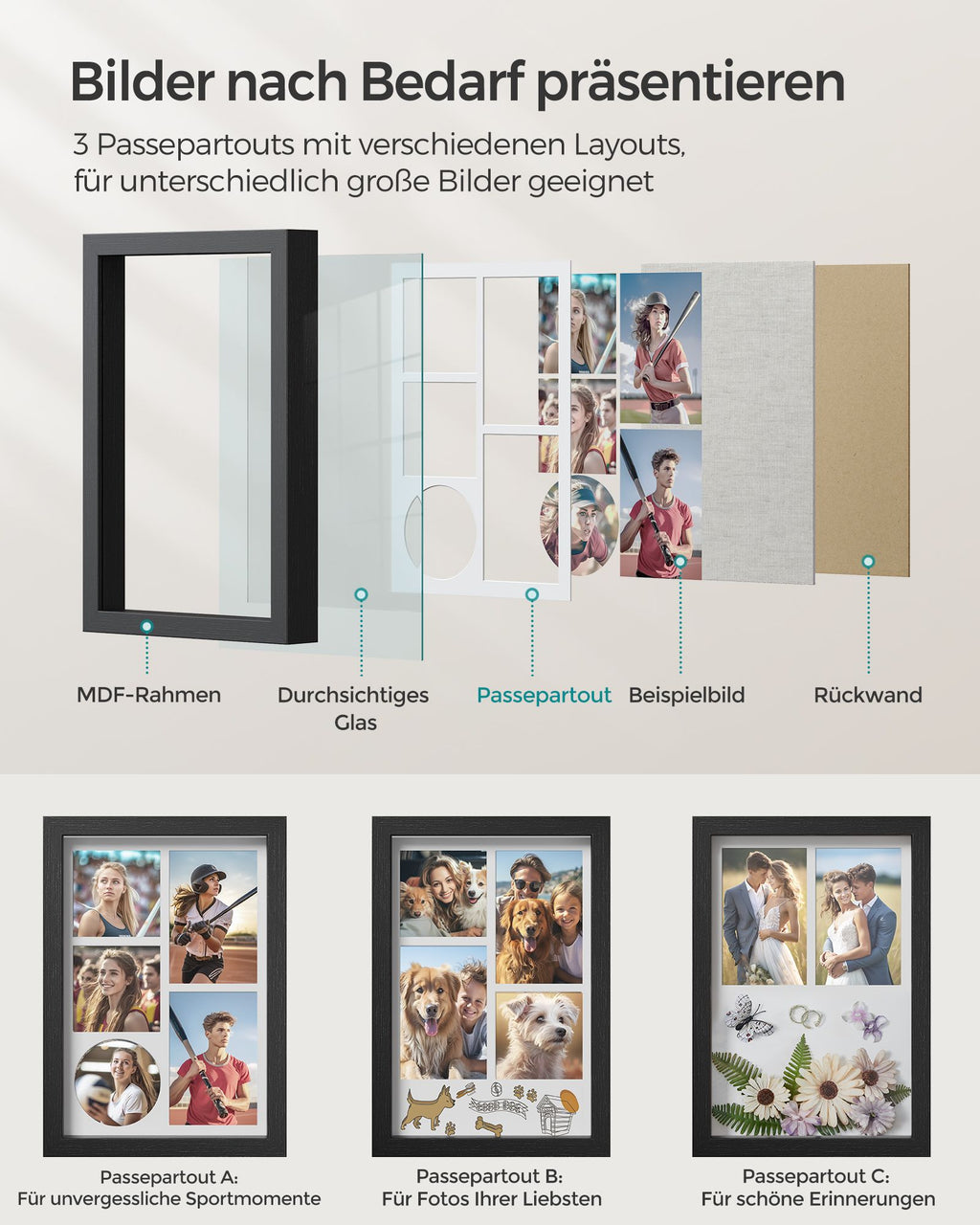 Fotorram A4 med väggkrokar - Aszwart