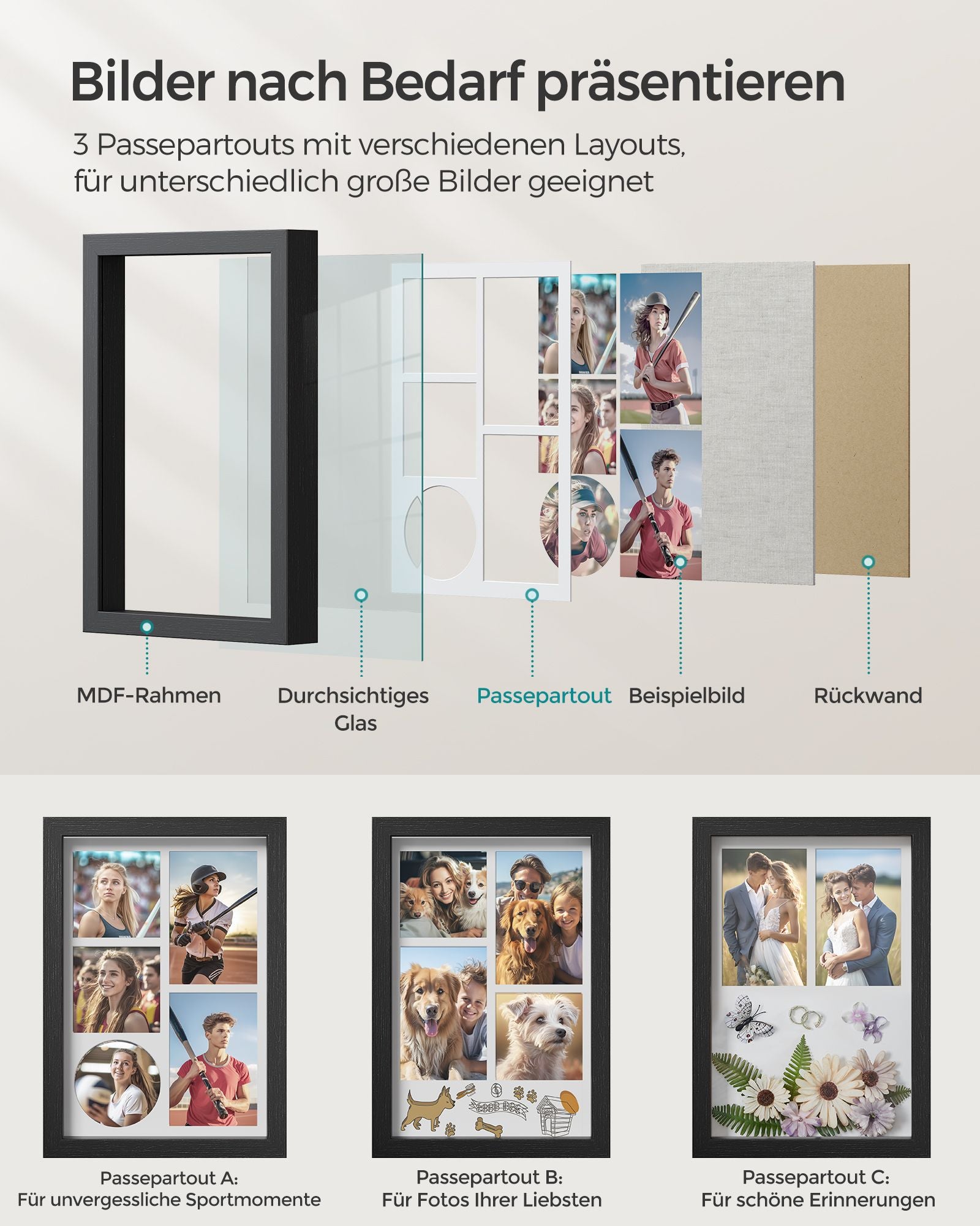 Fotorram A4 med väggkrokar - Aszwart
