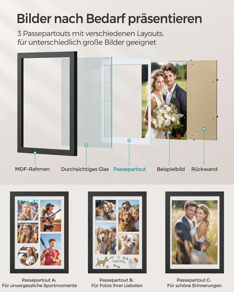 Fotoram – A4 för flera bilder – asksvart