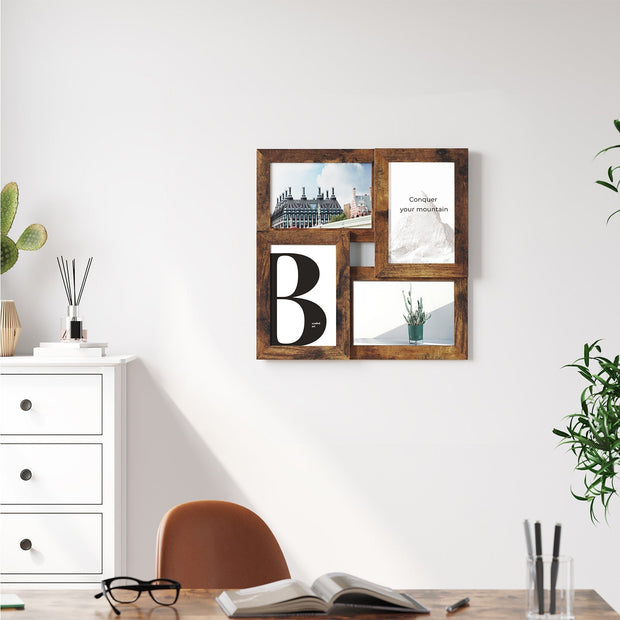 Fotoram collage – För 4 bilder – Glaspanel – Vintage brun