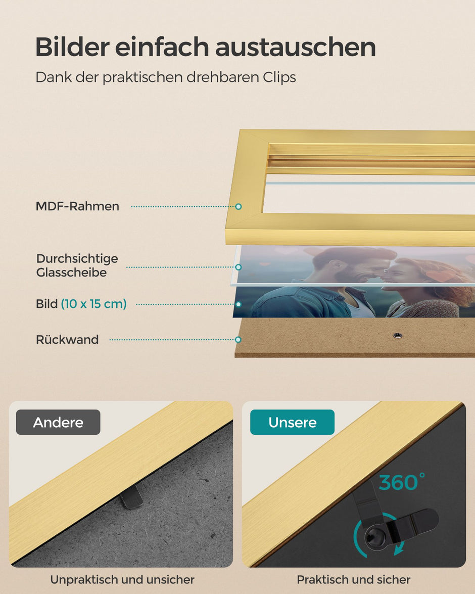 Fotocollage - 12 Fotolijsten voor 10 x 15 cm - Lichtgoud - 62 x 47,5 cm