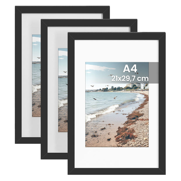 Fotolijsten – Set van 3 – A4 – Met Sporloze Wandhaken – Ophangen of Neerzetten – Zwart