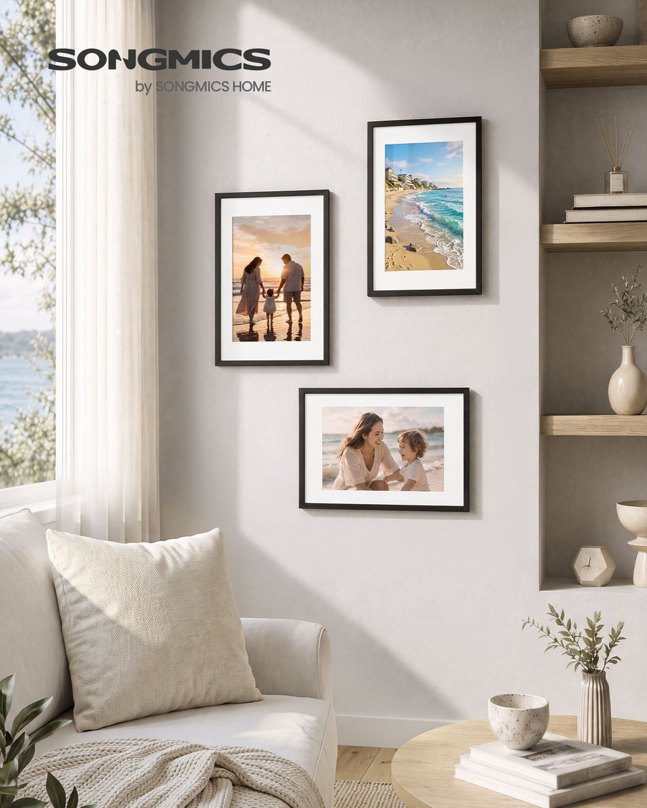 Fotolijsten – Set van 3 – A4 – Met Sporloze Wandhaken – Ophangen of Neerzetten – Zwart