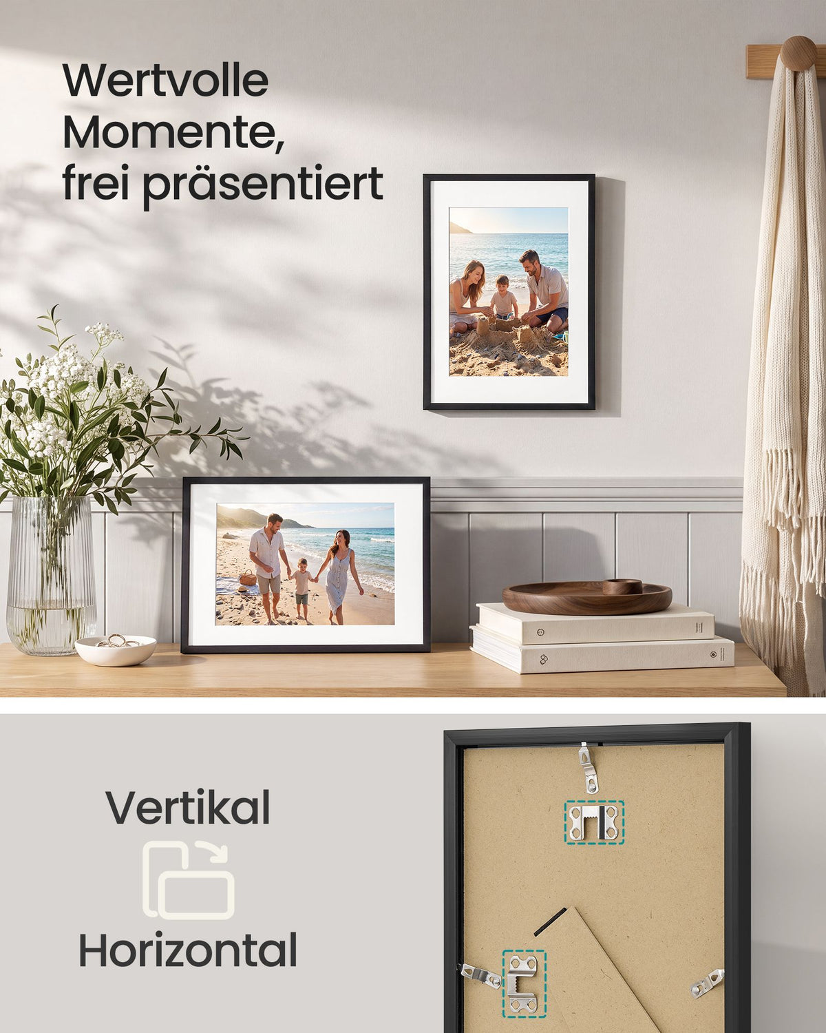 Fotolijsten – Set van 3 – A4 – Met Sporloze Wandhaken – Ophangen of Neerzetten – Zwart