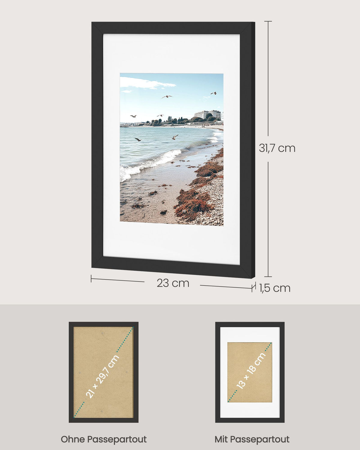 Fotolijsten – Set van 3 – A4 – Met Sporloze Wandhaken – Ophangen of Neerzetten – Zwart