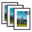 Fotolijsten – Set van 3 – A3 – Met Sporloze Wandhaken – Ophangen of Neerzetten – Zwart
