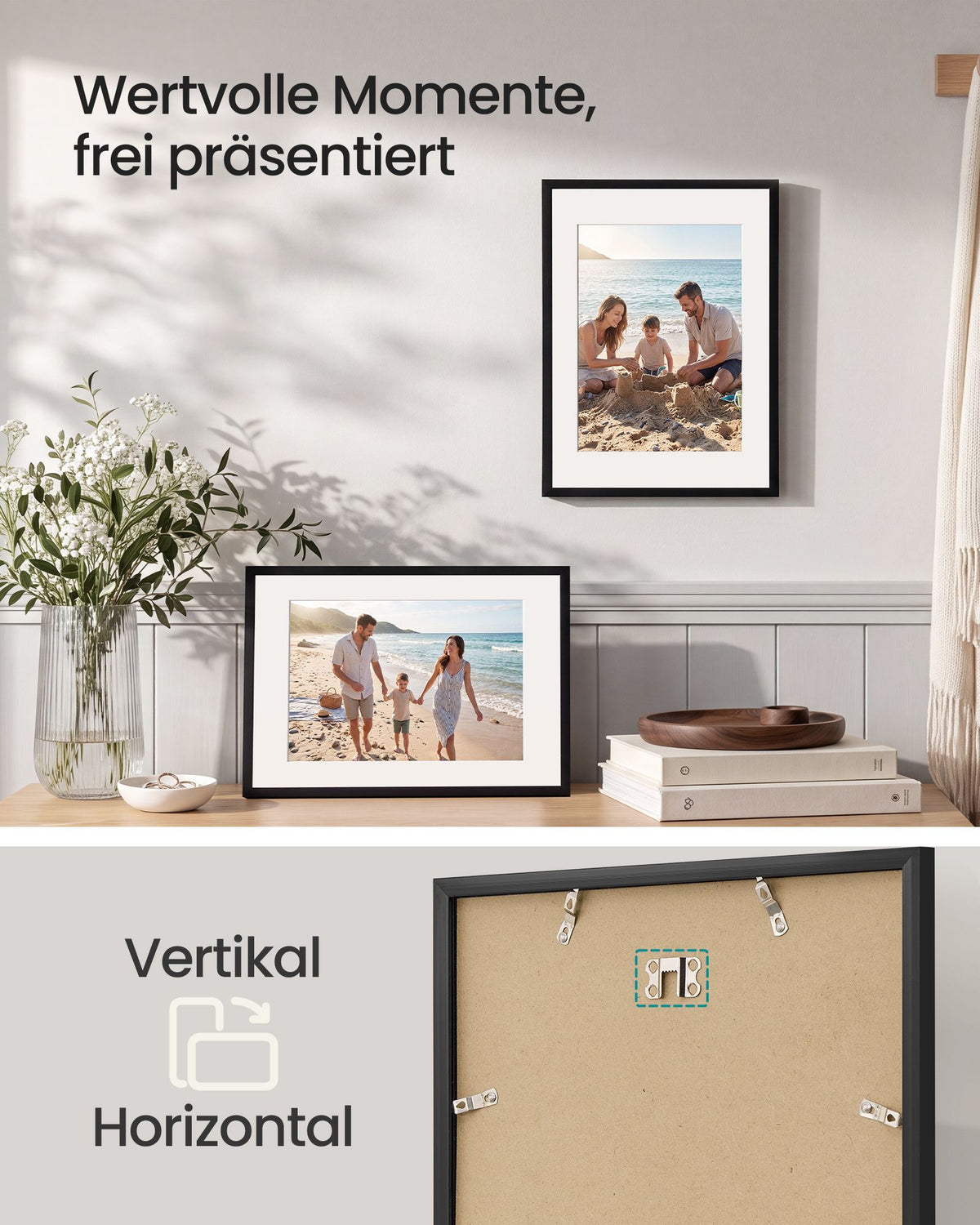 Fotolijsten – Set van 3 – 30 x 40 cm – Met Sporloze Wandhaken – Ophangen of Neerzetten – Zwart