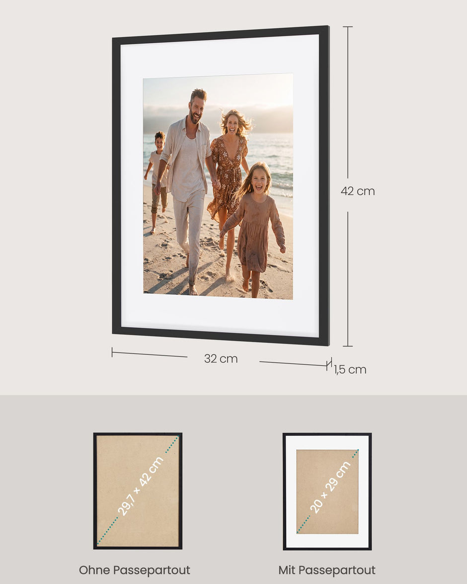Fotolijsten – Set van 3 – 30 x 40 cm – Met Sporloze Wandhaken – Ophangen of Neerzetten – Zwart