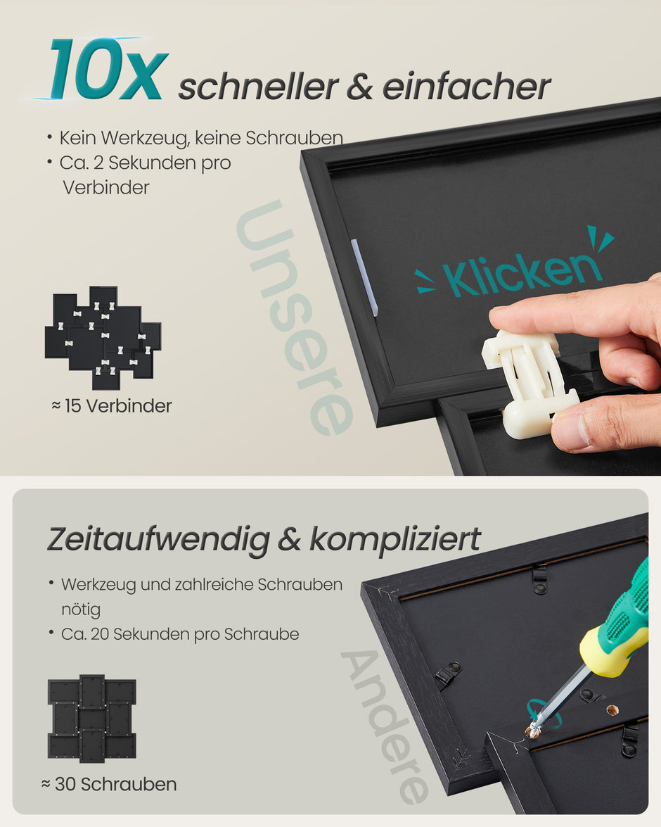 Fotolijsten - Set van 10 - Diverse Maten - PVC - Zwart