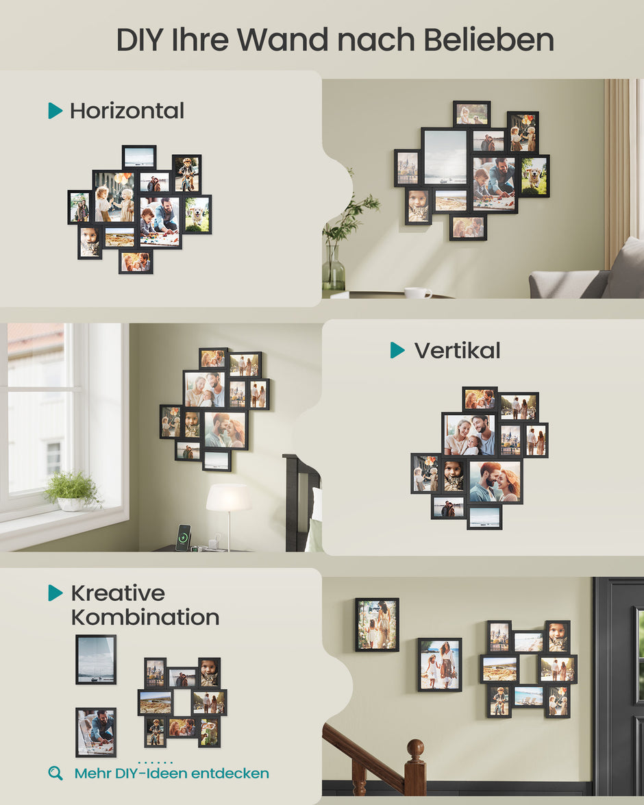 Fotolijsten - Set van 10 - Diverse Maten - PVC - Zwart