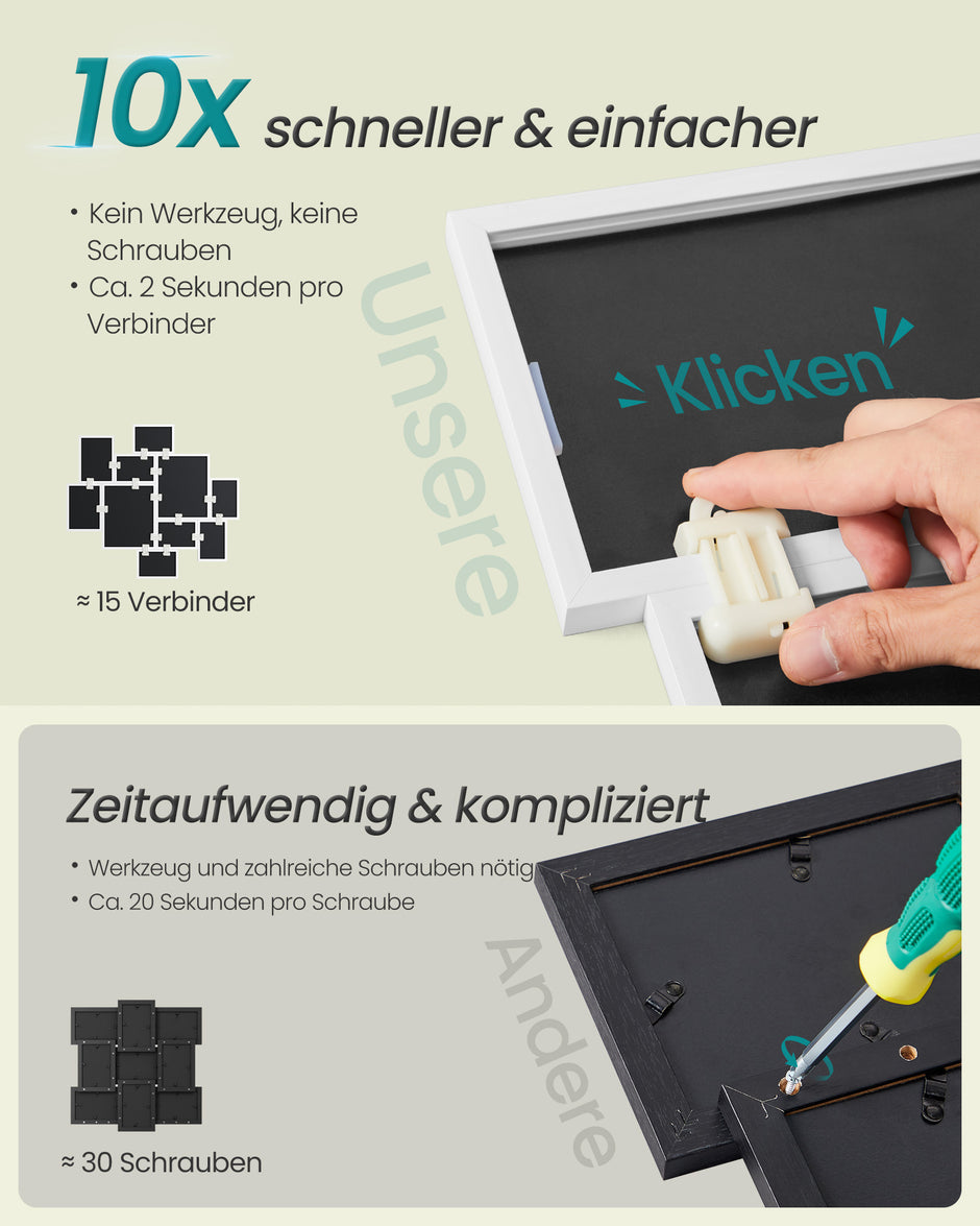 Fotolijstje - Set van 10 - Diverse maten - 20 x 25 cm, 13 x 18 cm, 10 x 15 cm - Wit - PVC-kunststof
