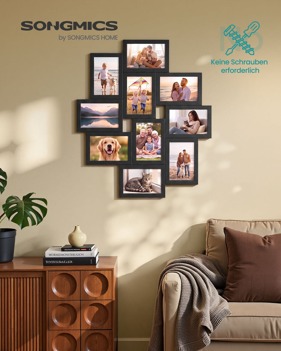 Fotolijsten Set – Middelgroot – Gereedschapsloos Ophangen of Neerzetten – 10 x 15 cm – Zwart