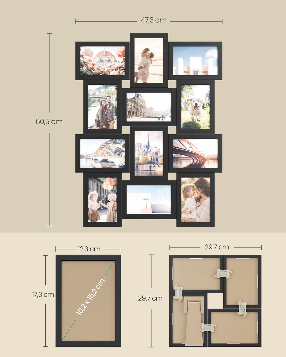 Fotolijsten Set – Groot – Gereedschapsloos Ophangen of Neerzetten – 10 x 15 cm – Zwart