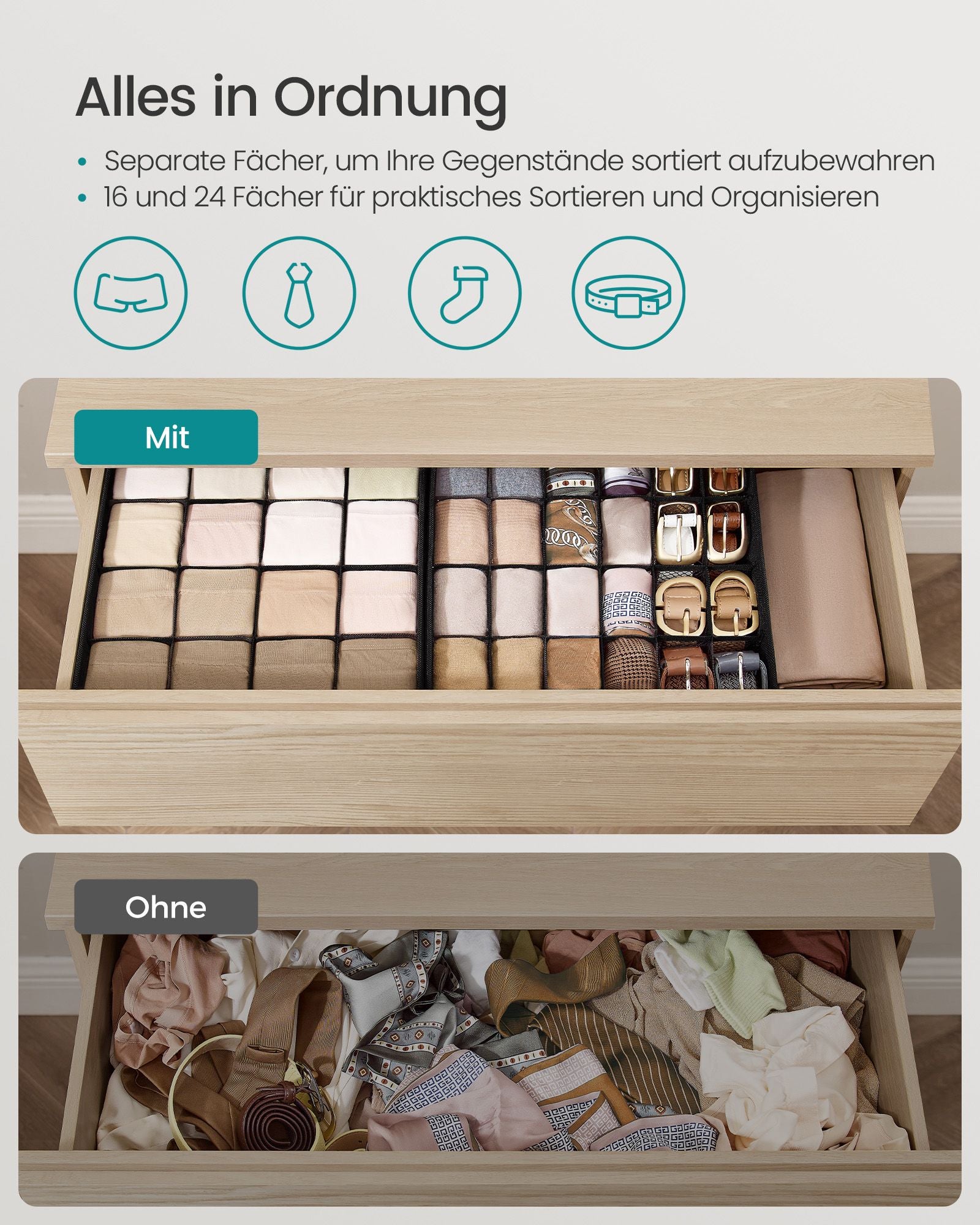 Underkläderarrangör uppsättning av 4 med 80 kurser, bläck
