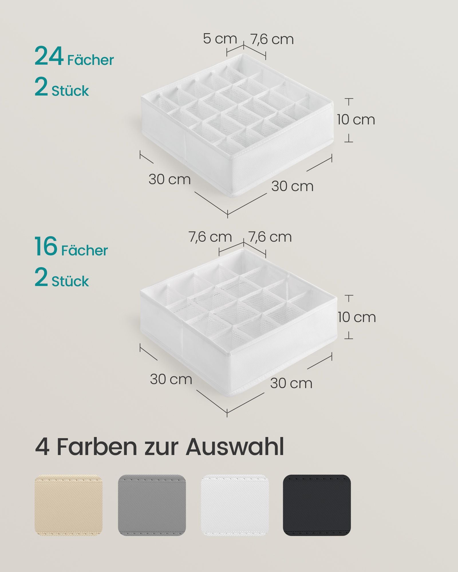 Underkläderarrangör uppsättning av 4 med 80 företag Cream White